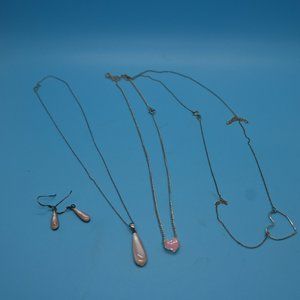 Set of heart and pink necklaces and earings.